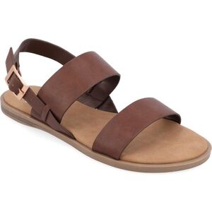 Women's Journee Collection Lavine Flat Sandal Brown Faux Leather 8.5 M